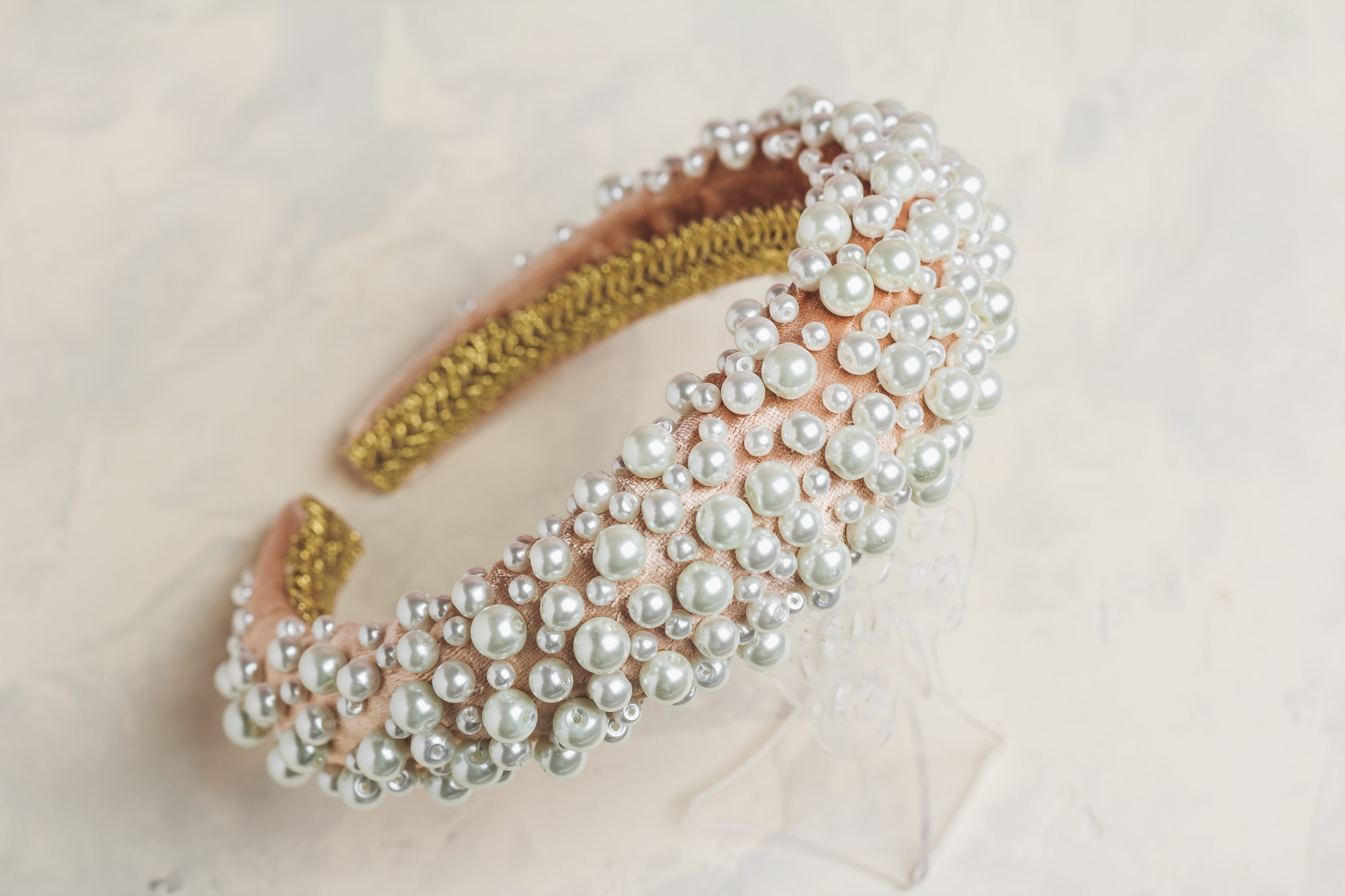 Pearl velvet headband Embellished headpiece Wedding hair Etsy