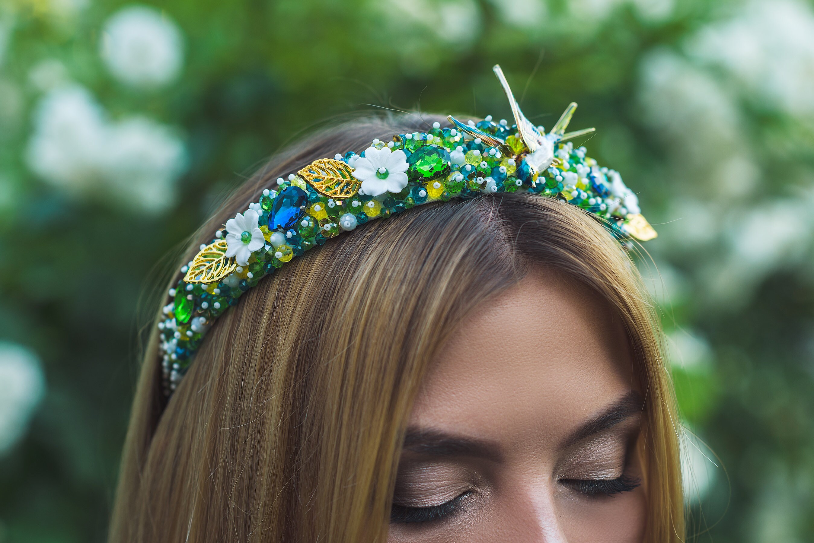 Jewelled headband for women Summer green headband Swallow Bird Etsy