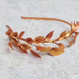 Laurel leaf tiara Greek goddess crown Silver crown Bridal side headband Woodland hair piece Grecian Gold Leaf Headpiece Floral wedding tiara image 8