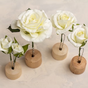 White Roses Hair pins Set of 5 Rustic Wedding Hair Accessories Rose hair piece Flower hairpins for bridesmaids Floral hair clip Custom color
