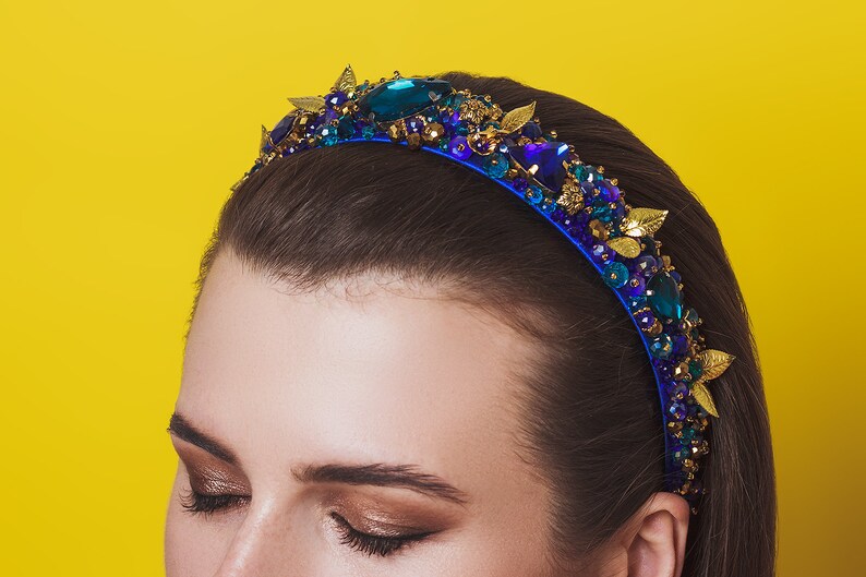Embellished headband Navy blue Beaded headbands for women Etsy