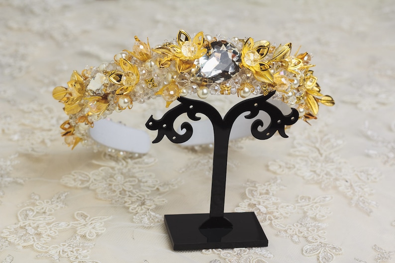 Gold jeweled headband for wedding hair accessories Beaded headbands for women Baroque Bridal crown Dolce white headband Gold tiara for bride