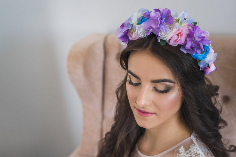 Purple flower crown Lilac Adult floral crown Fairy pink flower crown Bridal Shower Party Bridal rustic wreath mauve Wedding flower crown