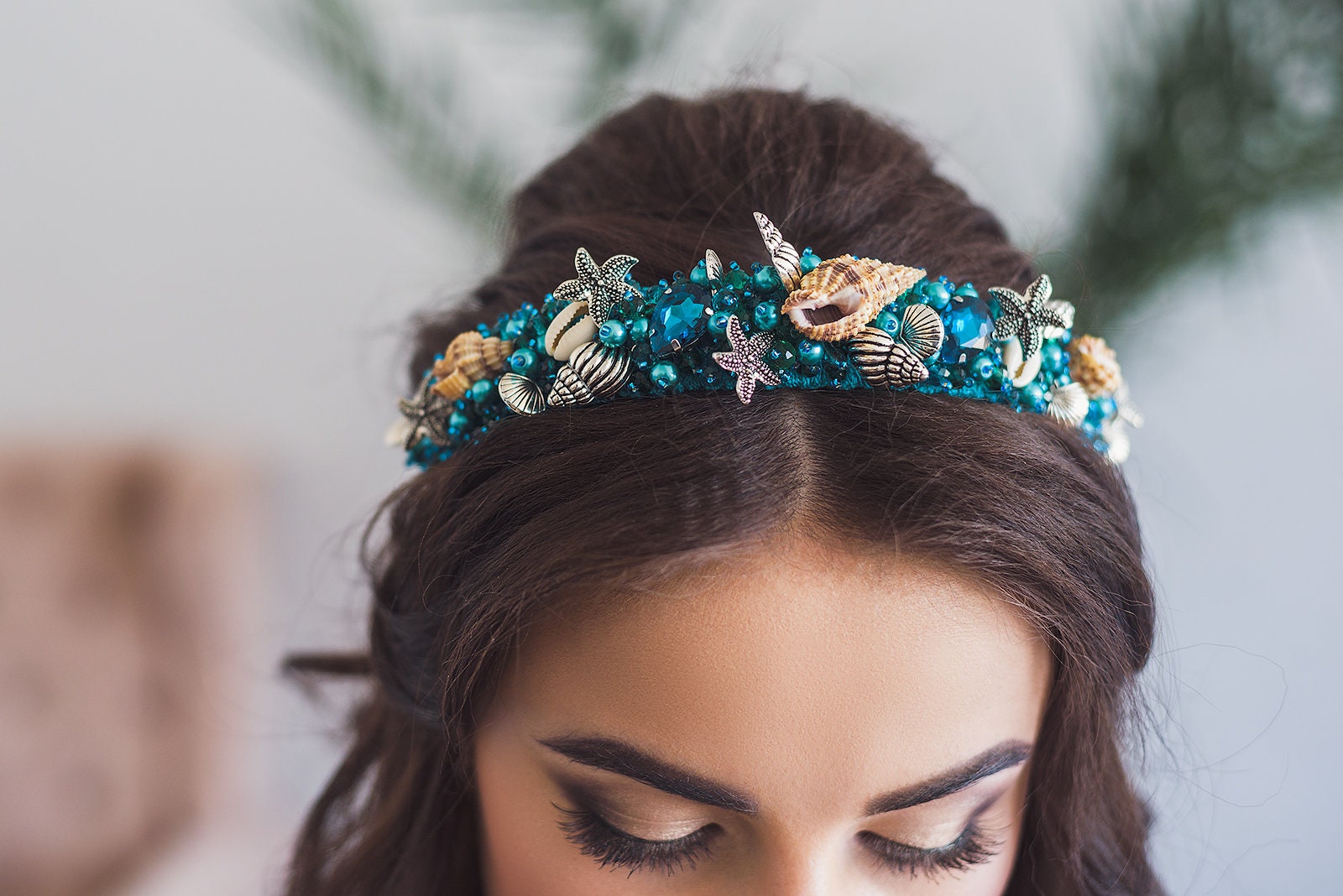 Sirena tiara playa corona de la boda azul joyas diadema con Etsy