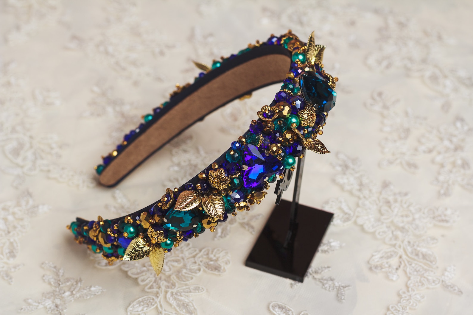 Embellished headband Navy blue Beaded headbands for women Etsy