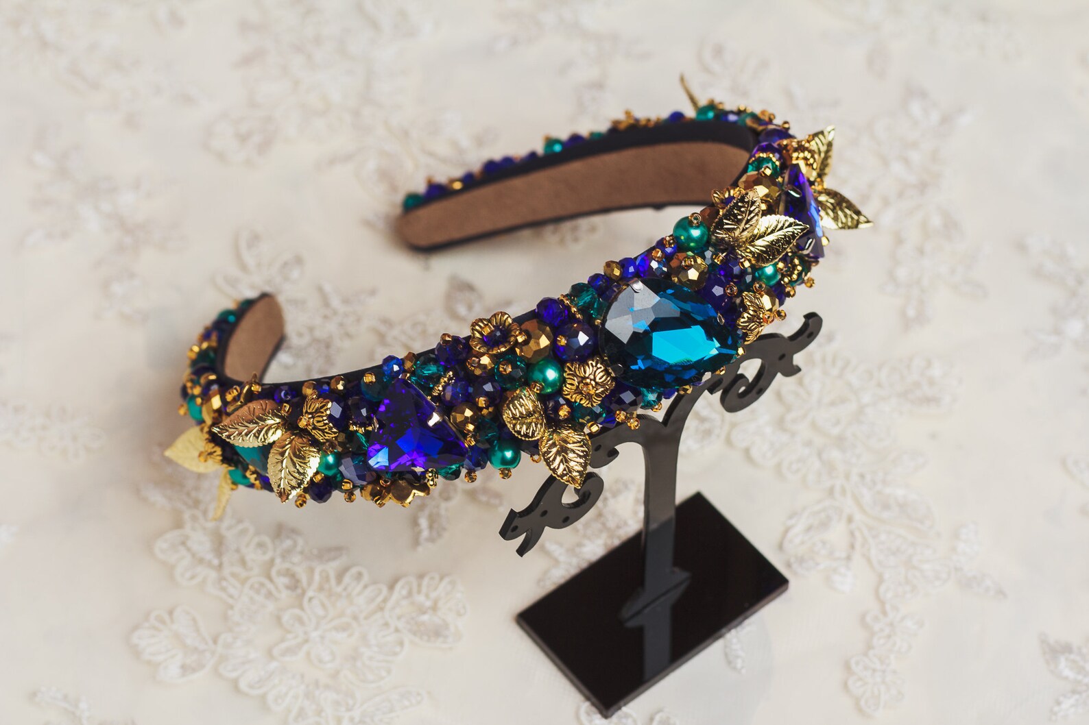 Embellished headband Navy blue Beaded headbands for women Etsy