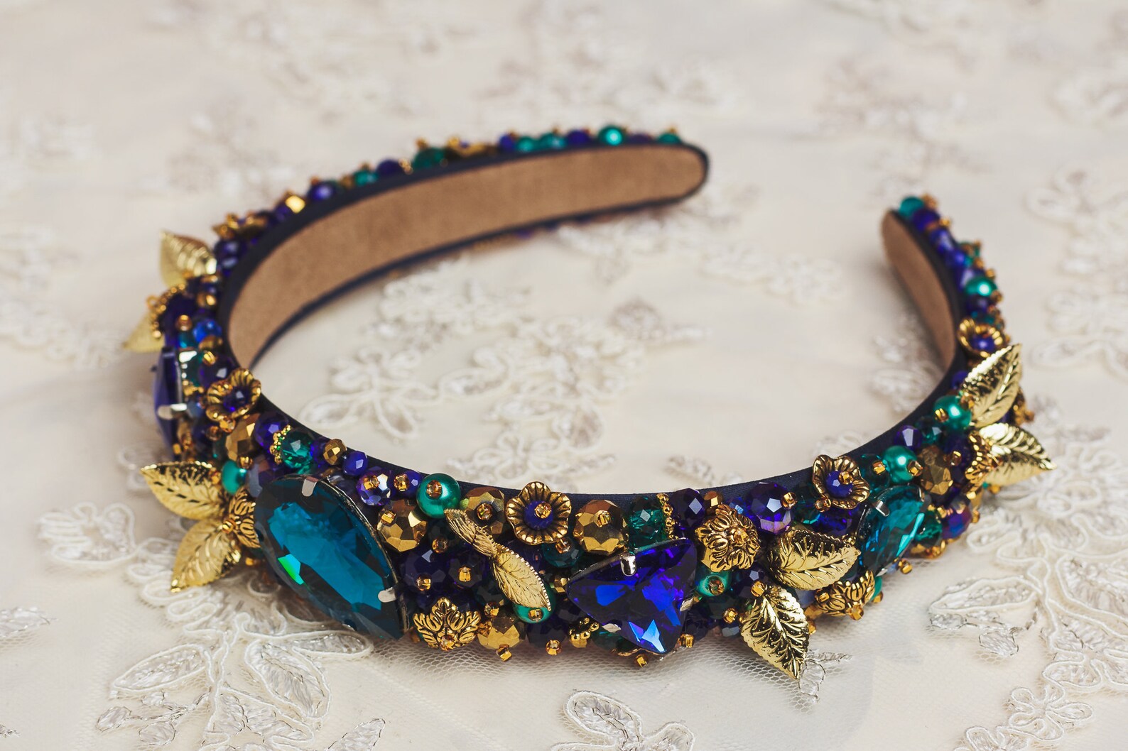 Embellished headband Navy blue Beaded headbands for women Etsy