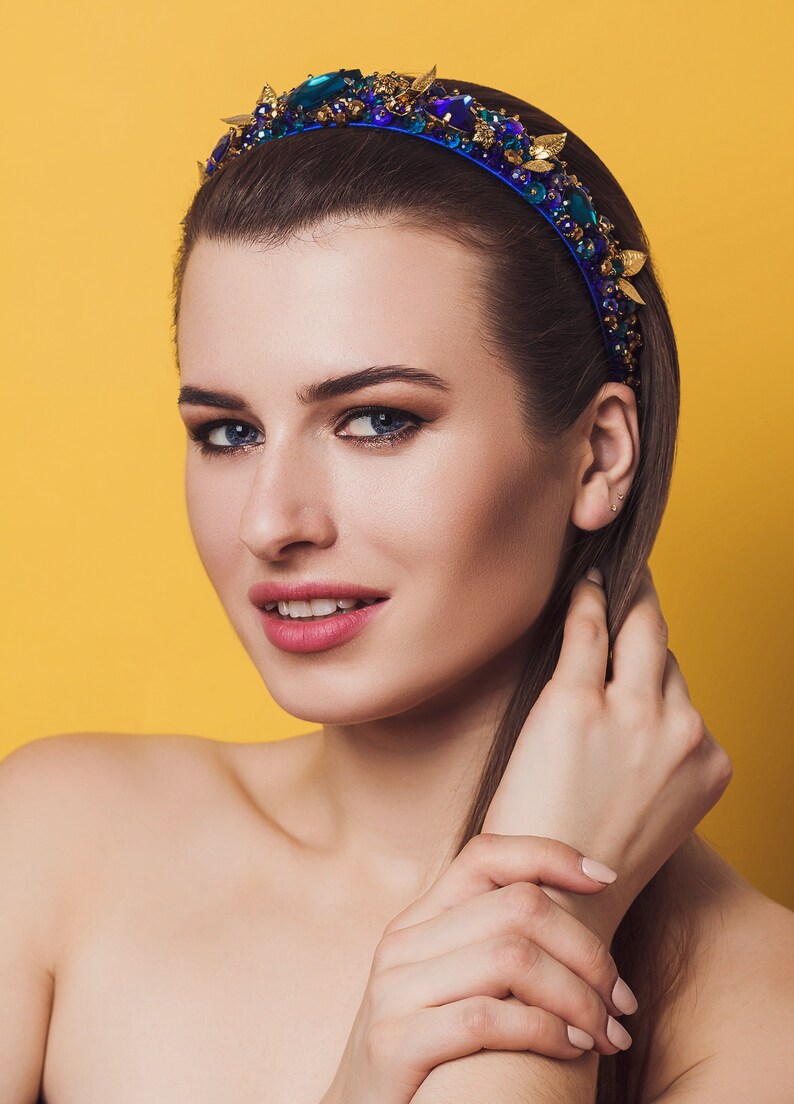 Embellished headband Navy blue Beaded headbands for women Etsy