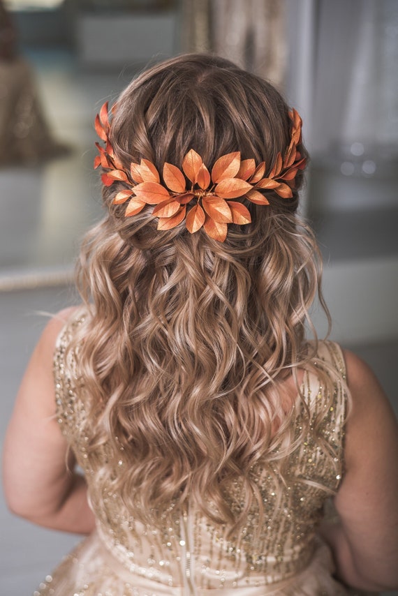 Rose Gold Leaf Wedding Hair Comb, Floral Bridal Headpiece - Etsy