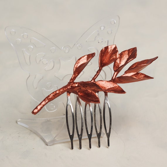 Burnt Orange Hair Accessories Floral Comb Leaf Hair Piece Etsy