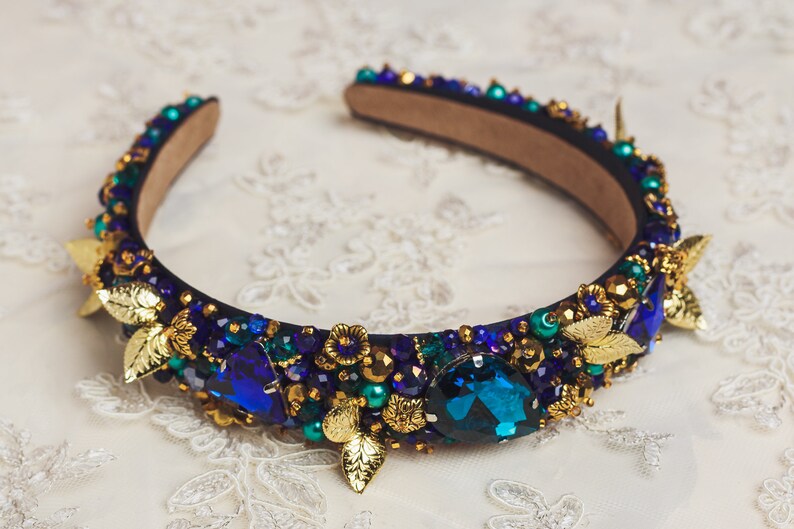 Embellished headband Navy blue Beaded headbands for women Etsy