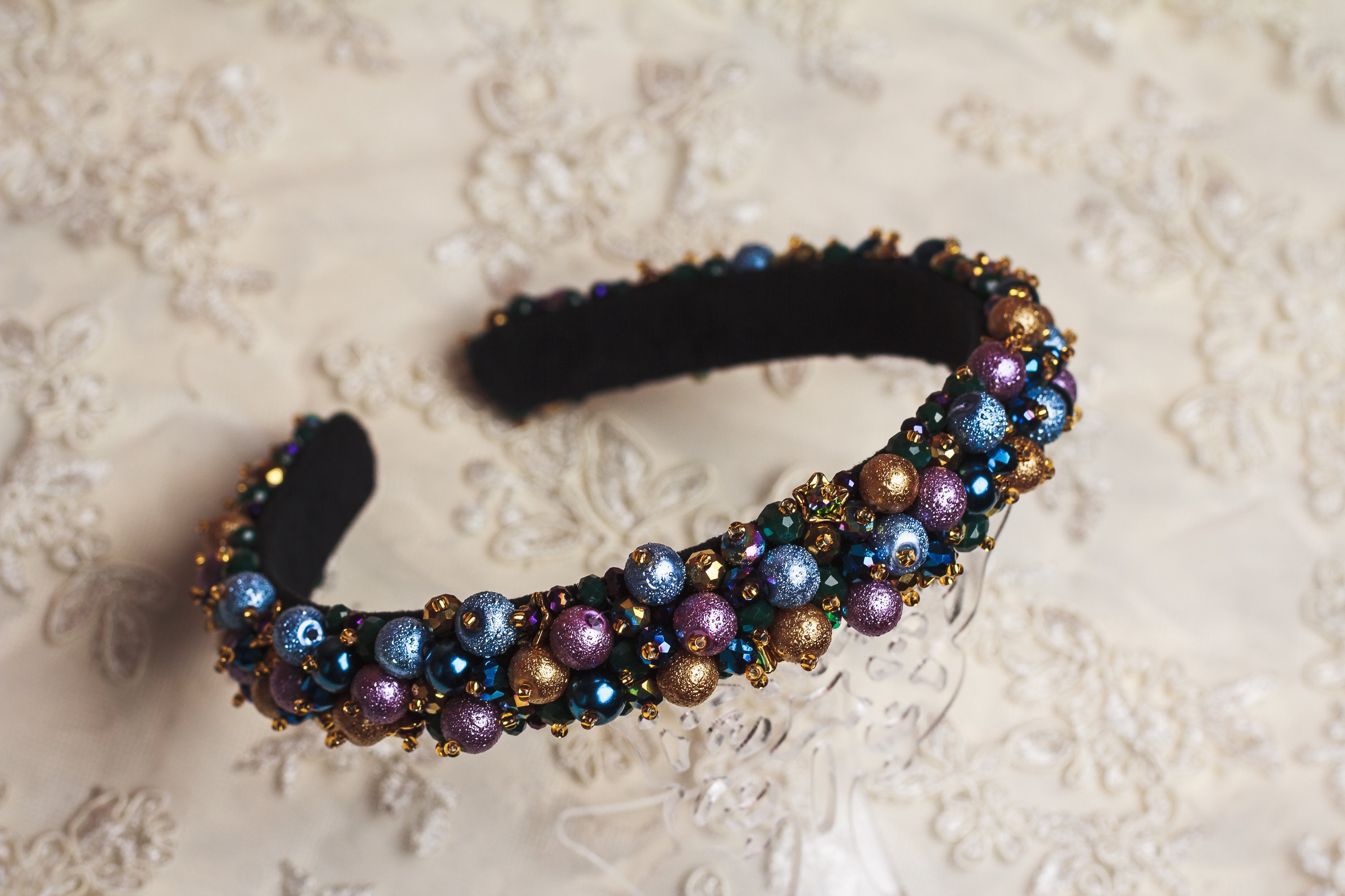 Embellished headband Blue purple jeweled headbands for women Etsy