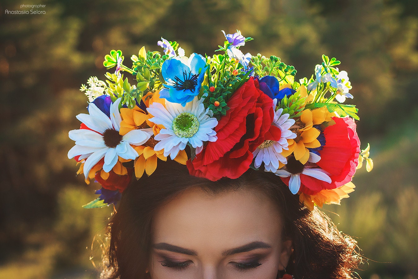 Bridal Ukrainian wreath Large Flower Crown Adult Floral Crown Etsy