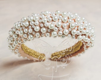 Pearl velvet headband Embellished headpiece Wedding hair accessories Beaded headbands for women Padded Jeweled hairband jewelled tiara