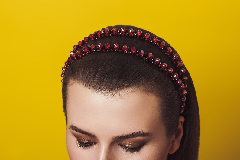 Embellished Headband Black Red Jeweled Headbands for Women Etsy