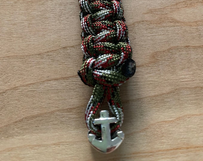 Green Red Black White Metal “Anchor” Bead/Charm Paracord Key Chain