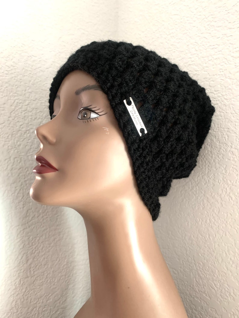 Black Crochet Beanie Slouchy Hat