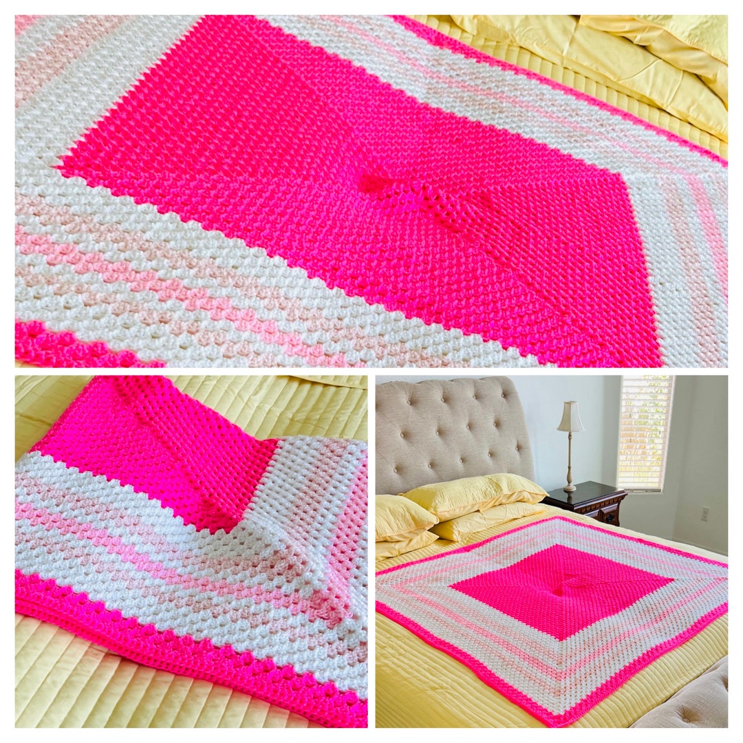 Bubblegum Pink Pale Pink and White Crochet Afghan Blanket Etsy