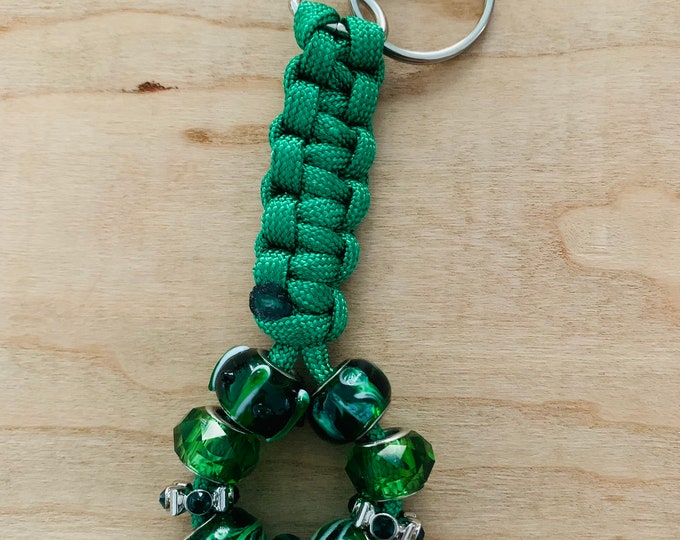 Green Beaded Paracord Key Chain