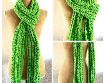 Spring Green Crochet Scarf - Extra Long Handmade Accessory for All Seasons