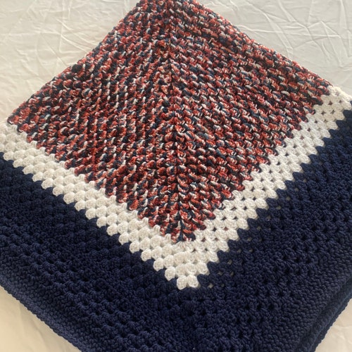 Crochet Afghan shops Blanket Throw Blue, White, Red
