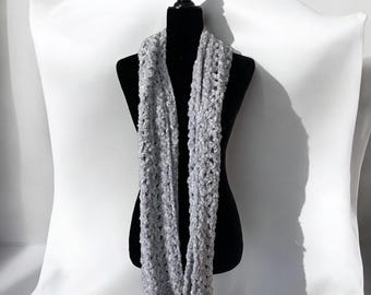 Misty Gray Velvet Crochet Scarf