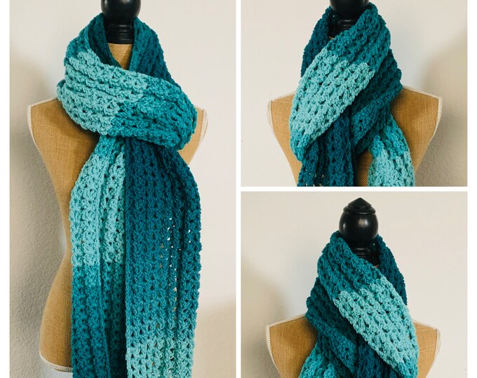 Shades of Teal Extra Long Crochet Scarf