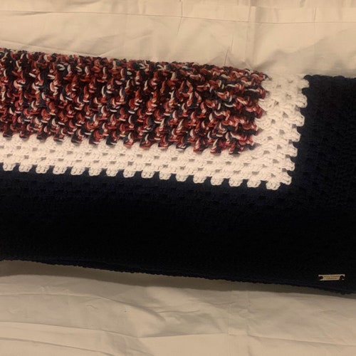 Crochet Afghan shops Blanket Throw Blue, White, Red