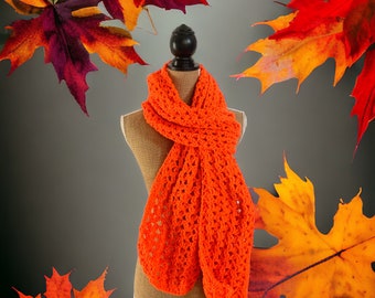 Flame Orange Extra Long Crochet Scarf - Handmade Oversized Scarf for Fall and Winter