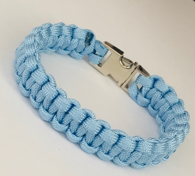 Pale Blue Paracord Bracelet with Silver Side Release Buckle