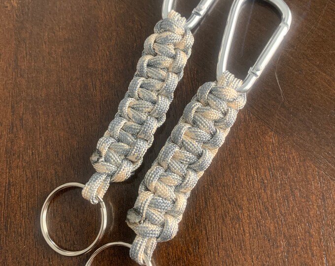 Gray and Off White Carabiner Paracord Key Chain
