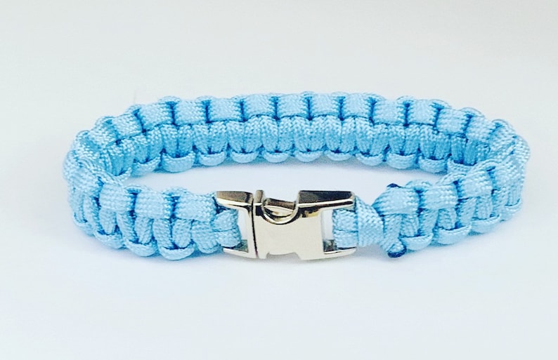Pale Blue Paracord Bracelet with Silver Side Release Buckle