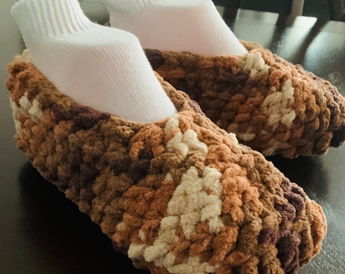 Large Chenille Crochet Slippers in “Branch”