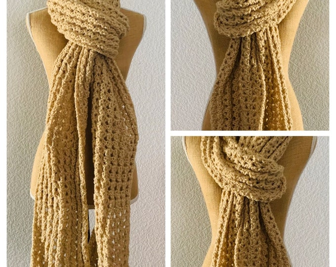Beige Extra Long Crochet Scarf