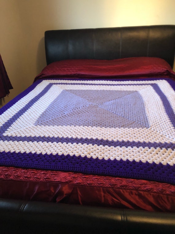 Lilac Lavender Purple White Crochet Afghan Blanket Throw