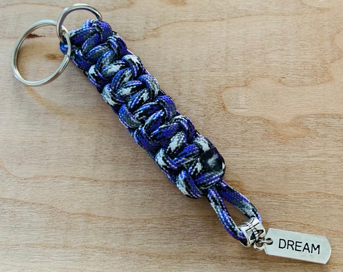 Purple White & Black Metal “Dream” Bead/Charm Paracord Key Chain