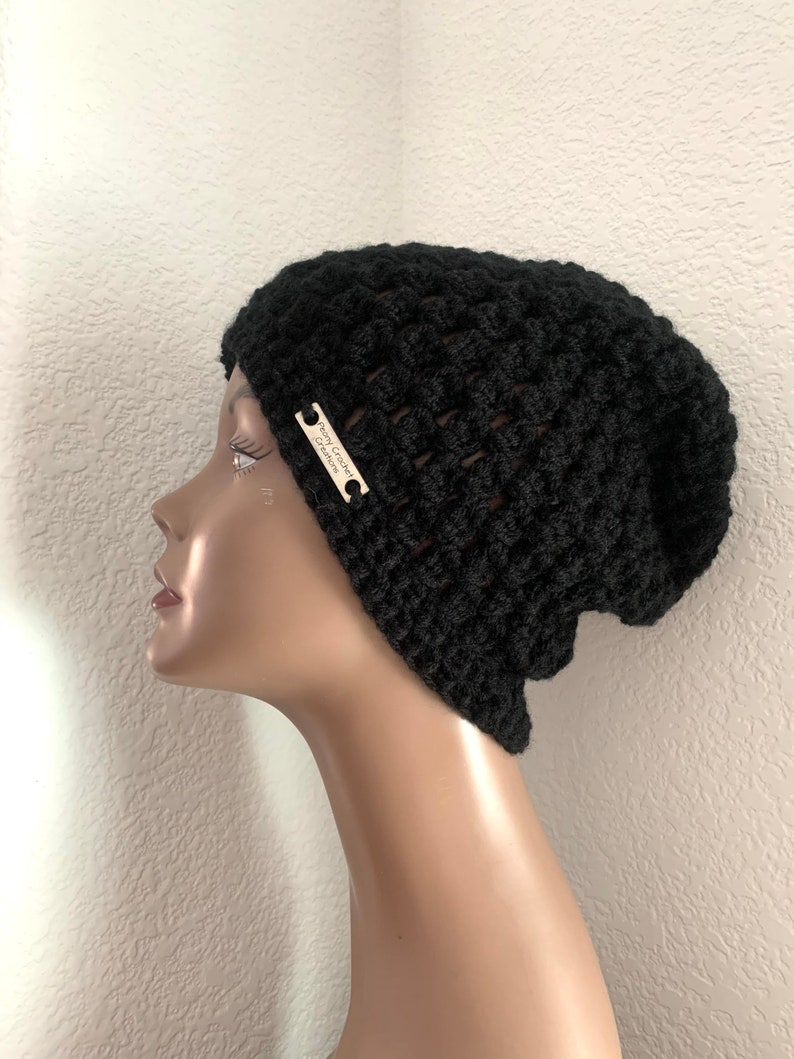Black Crochet Beanie Slouchy Hat