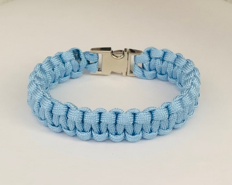 Pale Blue Paracord Bracelet with Silver Side Release Buckle