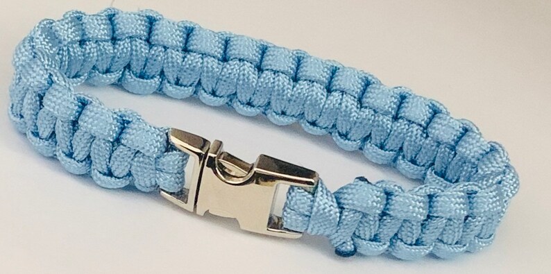 Pale Blue Paracord Bracelet with Silver Side Release Buckle