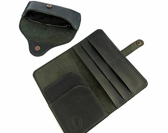 Leather accessory set, Personalized set, Travel case and glasses case, two items, Travel set, Great gift, Handcrafted.