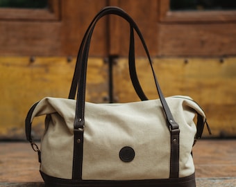 Personalized Canvas Travel Bag: Leather Accents, Weekend Duffel