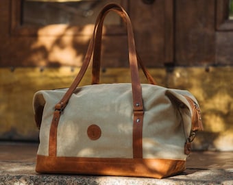 Personalized Canvas & Leather Travel Bag: Weekend Duffel