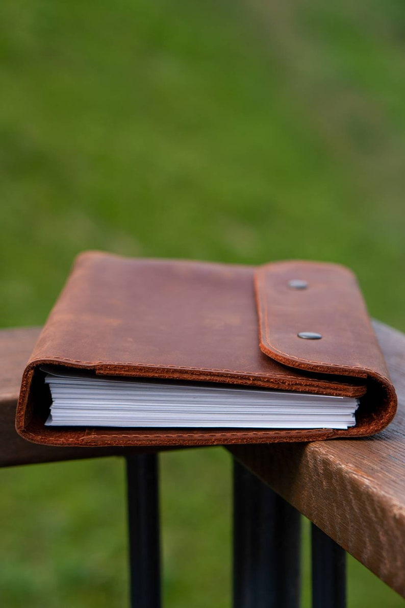 Notepad Leather notepad Hand made Personalization Leather Crazy horse Gift-Red leather notepad-Notepad with organizer-Kraft paper image 3