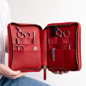 Leather Tool Case for Hairdressing and Manicure, Scissors Holder, Manicure Set Pouch, Hairdresser & Nail Tool Organizer