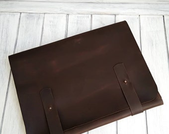 Handmade Leather Portfolio: Brown Crazy Horse Leather Laptop Case