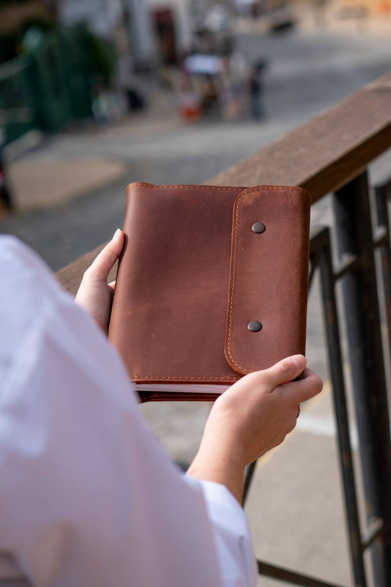 Notepad Leather notepad Hand made Personalization Leather Crazy horse Gift-Red leather notepad-Notepad with organizer-Kraft paper image 2