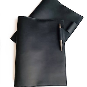 Notebook cover, A4 cover, Personalized leather cover, Black A4 notepad cover