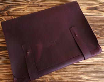 Crazy Horse Leather Folder: Personalized Tablet or Laptop Case. Document Folder. Laser Engraving. Leather Paper Holder.