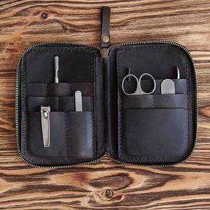 Custodia per set manicure, astuccio, custodia per strumenti manicure, custodia in pelle per forbici, organizer per strumenti, custodia per set manicure personalizzata, fatta a mano.