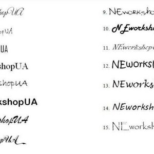May include: A collection of 15 different handwritten versions of the text "NEworkshopUA".